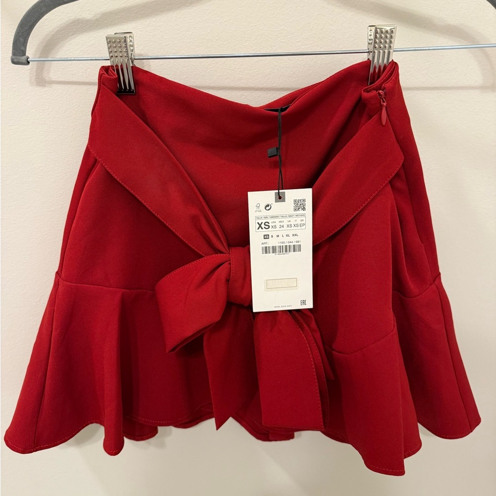 Zara Red Mini Skort with Tie Front